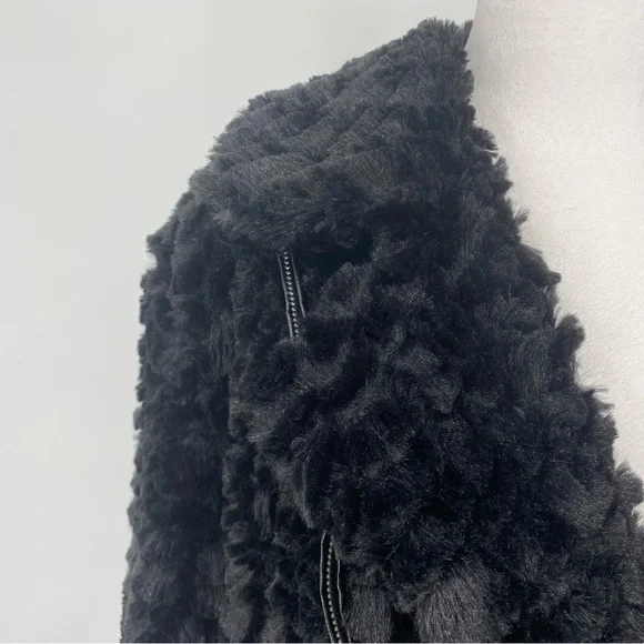 Adrienne Landau Black Faux Fur Moto Jacket - Picture 11 of 16